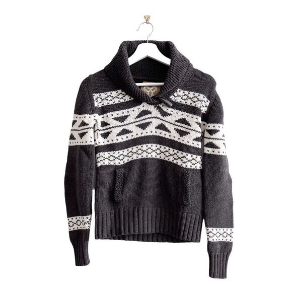 TNA Aritzia Womens Fair Isle Lambswool Pullover Sweater Brown White Medium - Picture 1 of 7